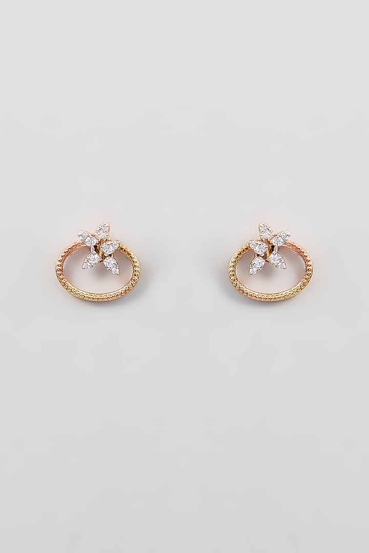 Gold Finish Zircon Stud Earrings In Sterling Silver by TRETA BY BR DESIGNS at Pernia's Pop Up Shop