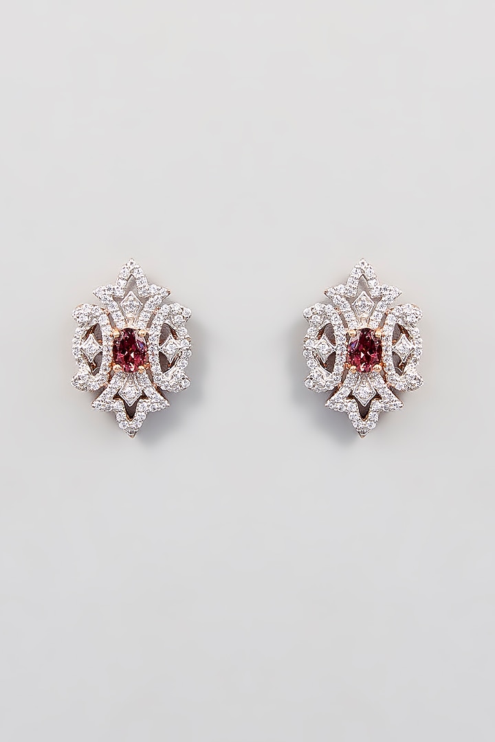 Gold Finish Zircon Stud Earrings In Sterling Silver by TRETA BY BR DESIGNS at Pernia's Pop Up Shop