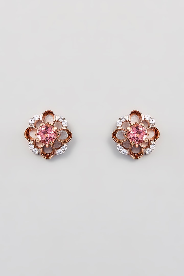 Gold Finish Zircon Stud Earrings In Sterling Silver by TRETA BY BR DESIGNS at Pernia's Pop Up Shop