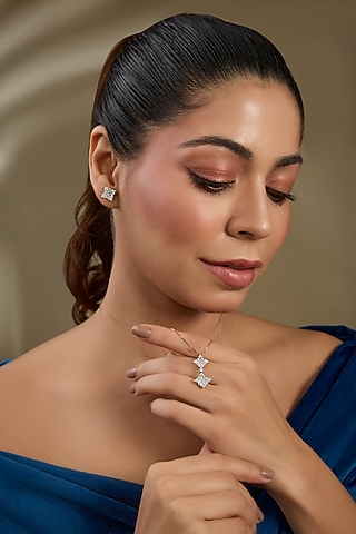 White Finish Zircon Pendant Set In Sterling Silver by TRETA BY BR DESIGNS