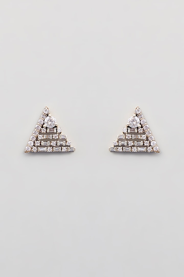White Finish Zircon Stud Earrings In Sterling Silver by TRETA BY BR DESIGNS at Pernia's Pop Up Shop