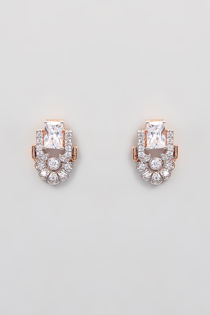 White Finish Zircon Stud Earrings In Sterling Silver by TRETA BY BR DESIGNS at Pernia's Pop Up Shop