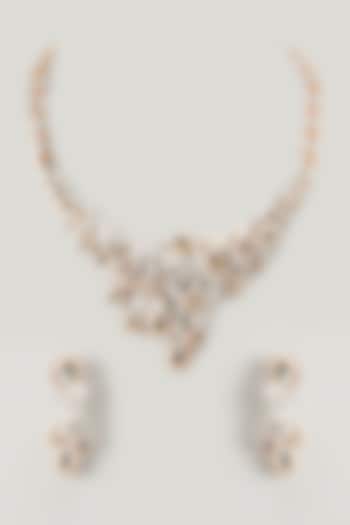 Rose Gold Finish Peacock Necklace Set In Sterling Silver by TRETA BY BR DESIGNS