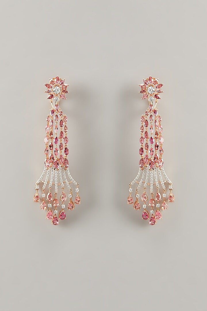 Rose Gold Finish Chandelier Earrings In Sterling Silver With Zircons by TRETA BY BR DESIGNS
