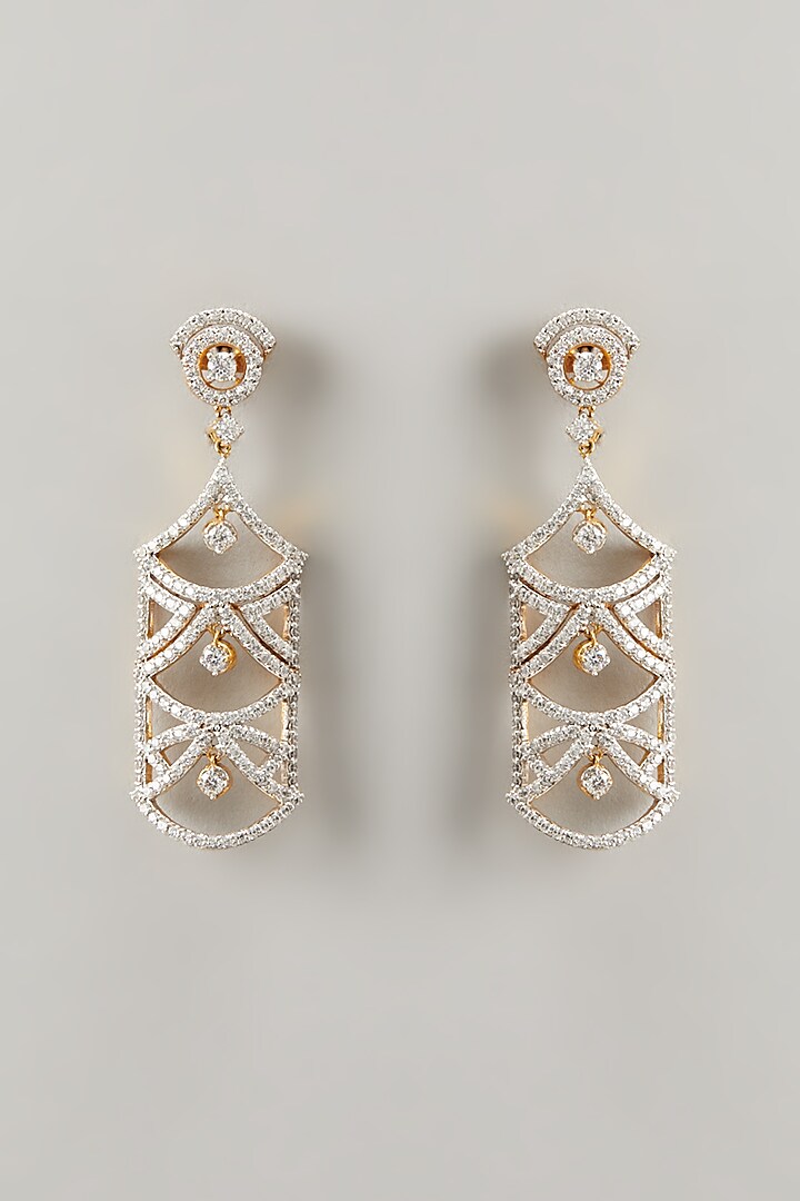 Gold Finish Chandelier Earrings In Sterling Silver With Zircons by TRETA BY BR DESIGNS