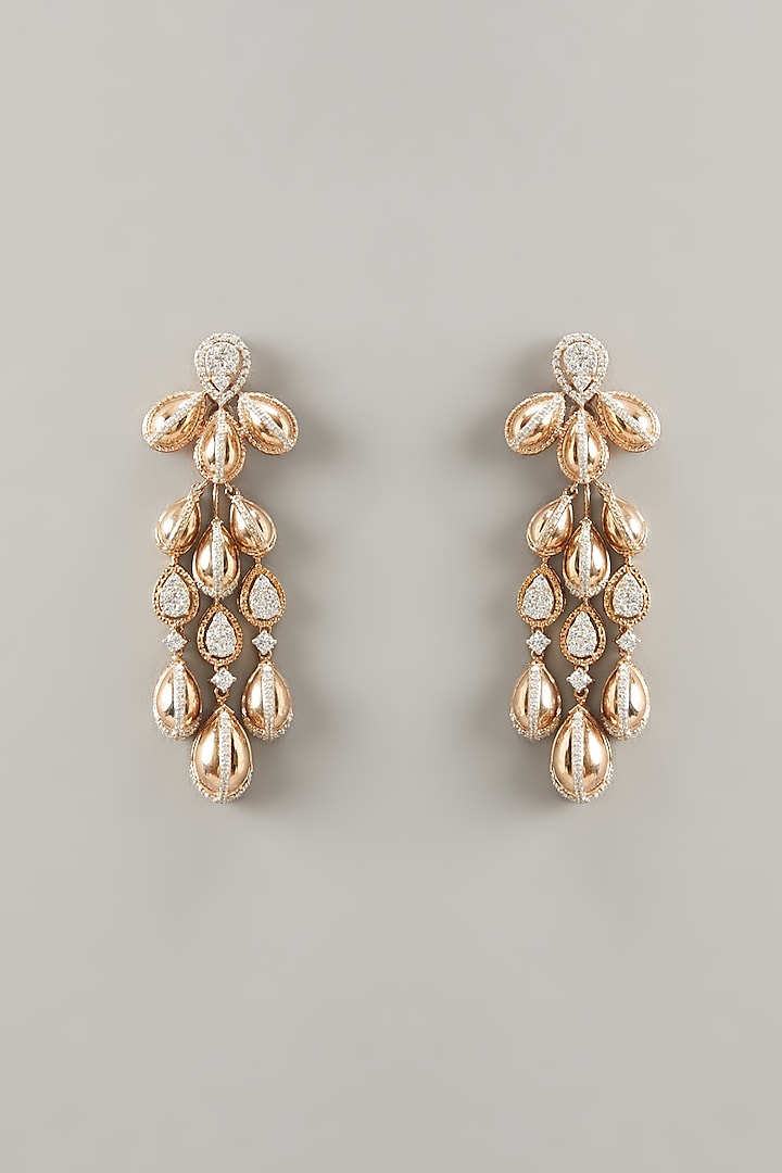 Rose Gold Finish Zircons Chandelier Earrings In Sterling Silver by TRETA BY BR DESIGNS