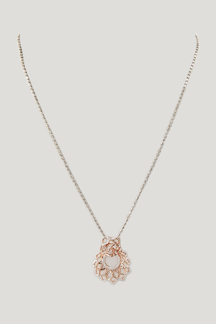 Rose Gold Finish Zircons Pendant Necklace In Sterling Silver by TRETA BY BR DESIGNS