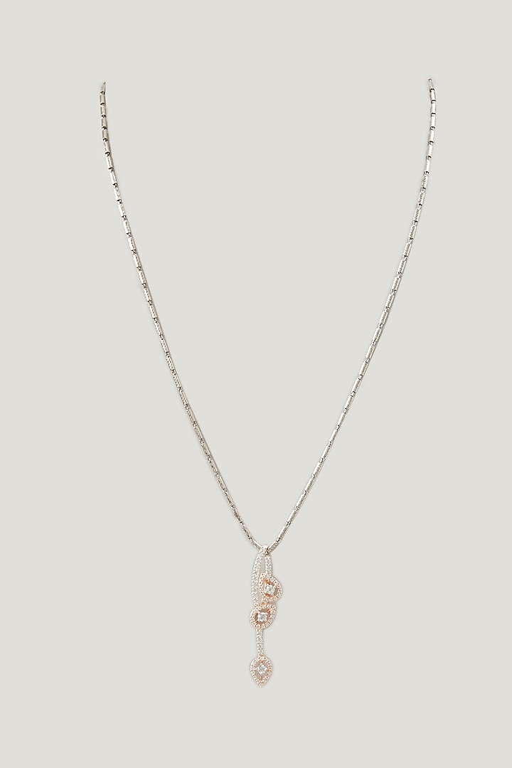 Rose Gold Finish Pendant Necklace In Sterling Silver With Zircons by TRETA BY BR DESIGNS