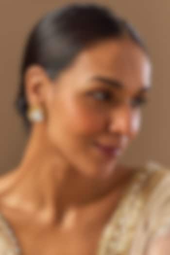 Gold Finish Moissanite Polki Stud Earrings In Sterling Silver by TRETA BY BR DESIGNS at Pernia's Pop Up Shop