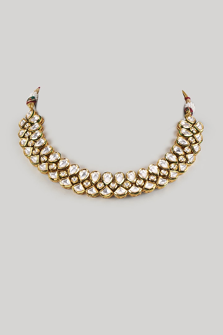 Gold Finish Kundan Polki Handcrafted Necklace by TRETA BY BR DESIGNS at Pernia's Pop Up Shop