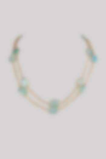 Gold Finish Aqua Onyx Handcrafted Long Necklace by TRETA BY BR DESIGNS at Pernia's Pop Up Shop