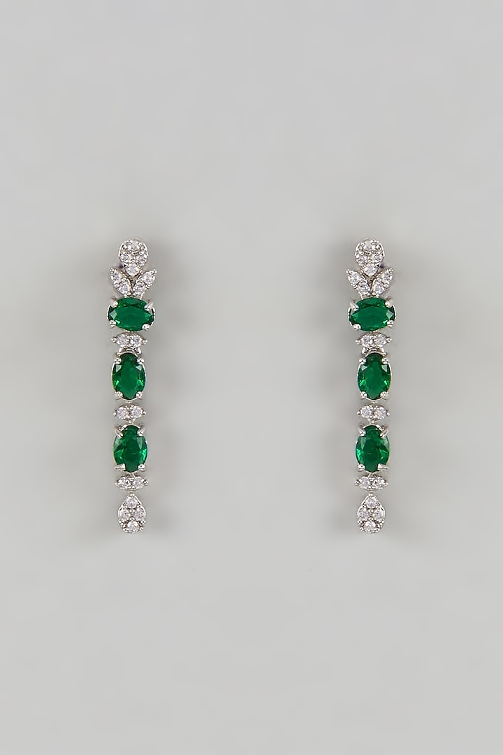 White Finish Zircon & Green Stone Handcrafted Dangler Earrings by TRETA BY BR DESIGNS at Pernia's Pop Up Shop