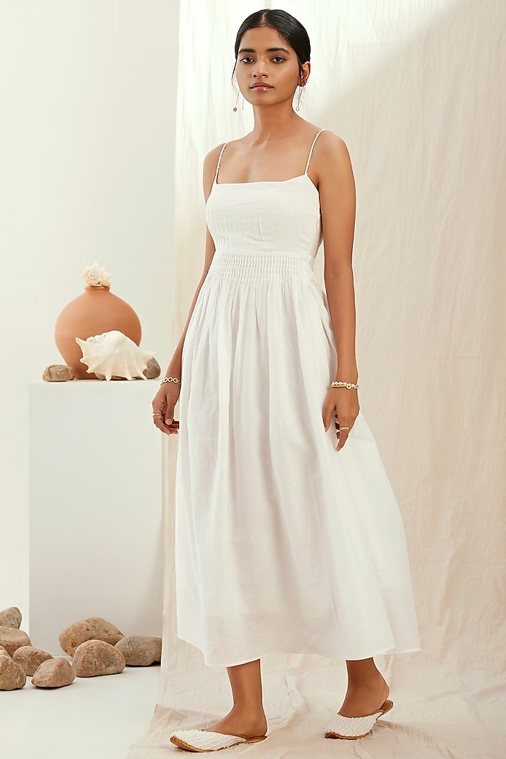 White Cotton Flared Dress by The Right Cut