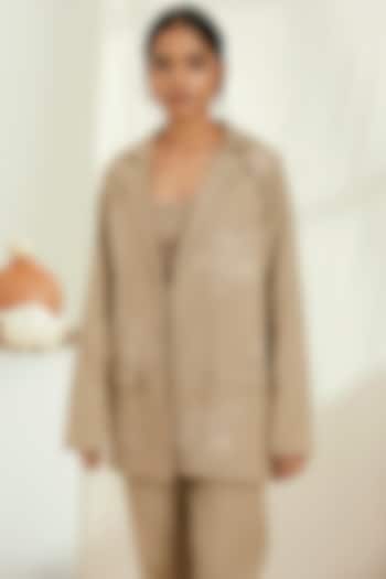 Beige Linen Blazer by The Right Cut at Pernia's Pop Up Shop