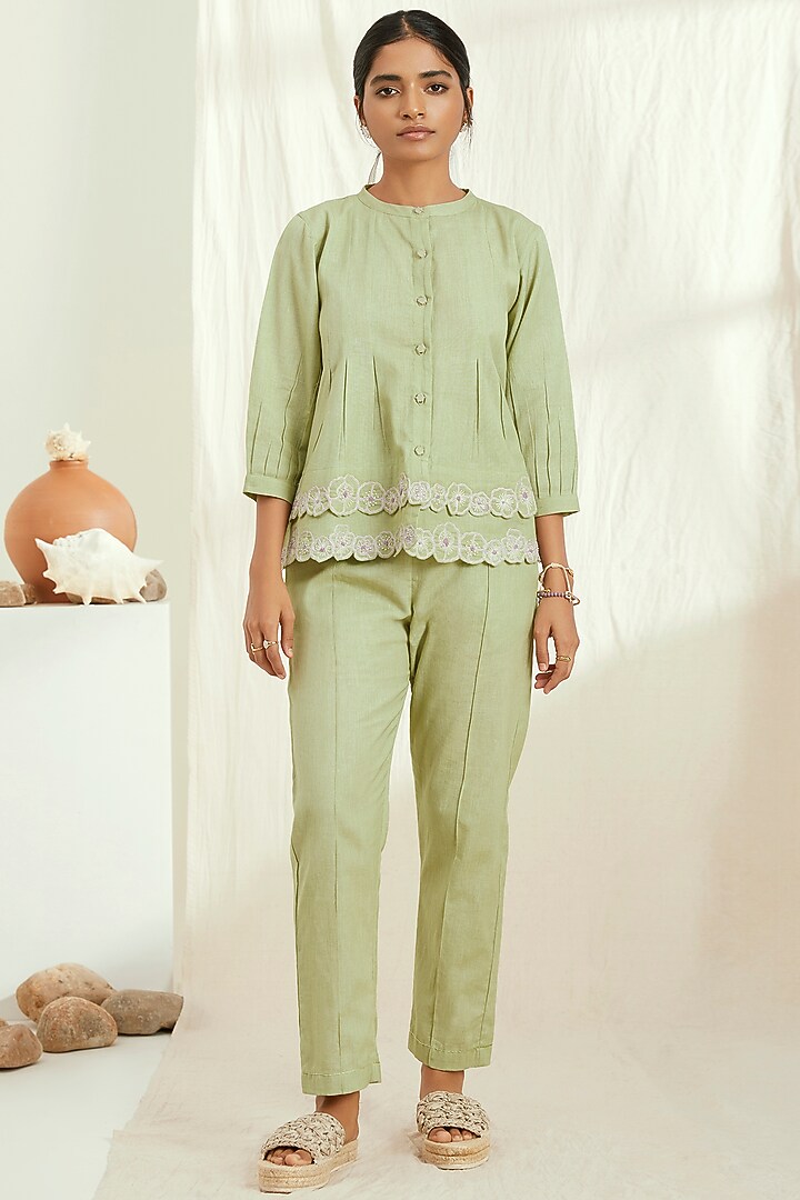 Green Linen Co-Ord Set by The Right Cut at Pernia's Pop Up Shop