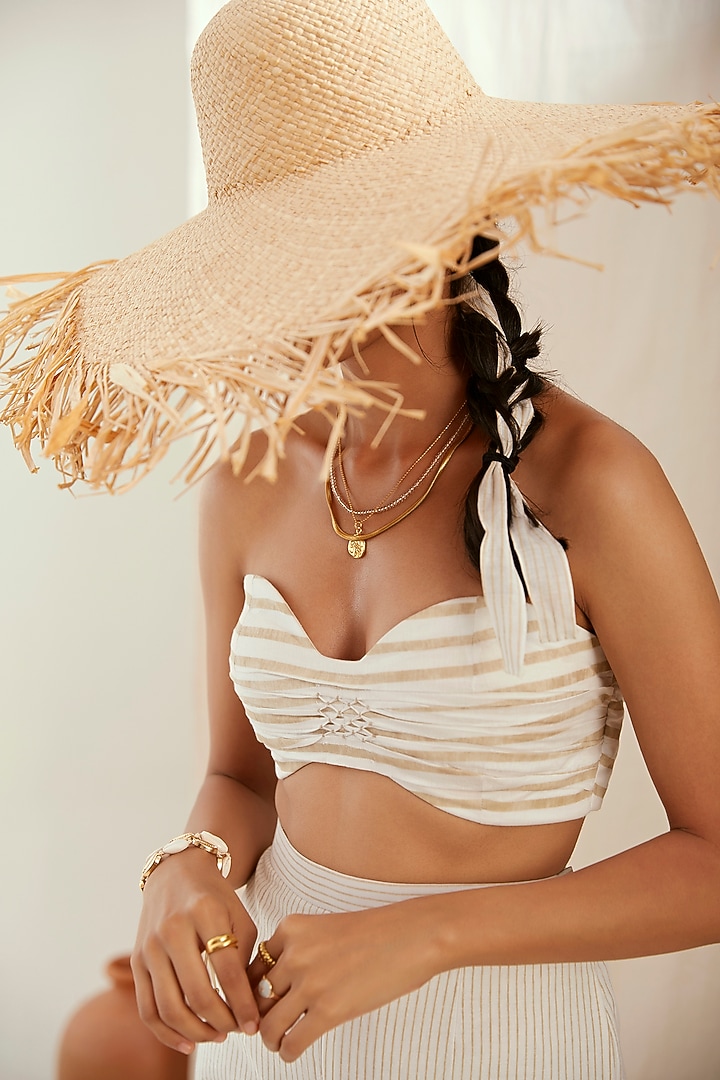 White Cotton Striped Bustier by The Right Cut at Pernia's Pop Up Shop