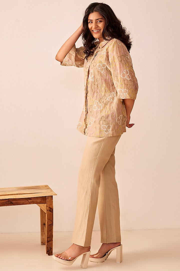 Beige Hand Embroidered Shirt by The Right Cut