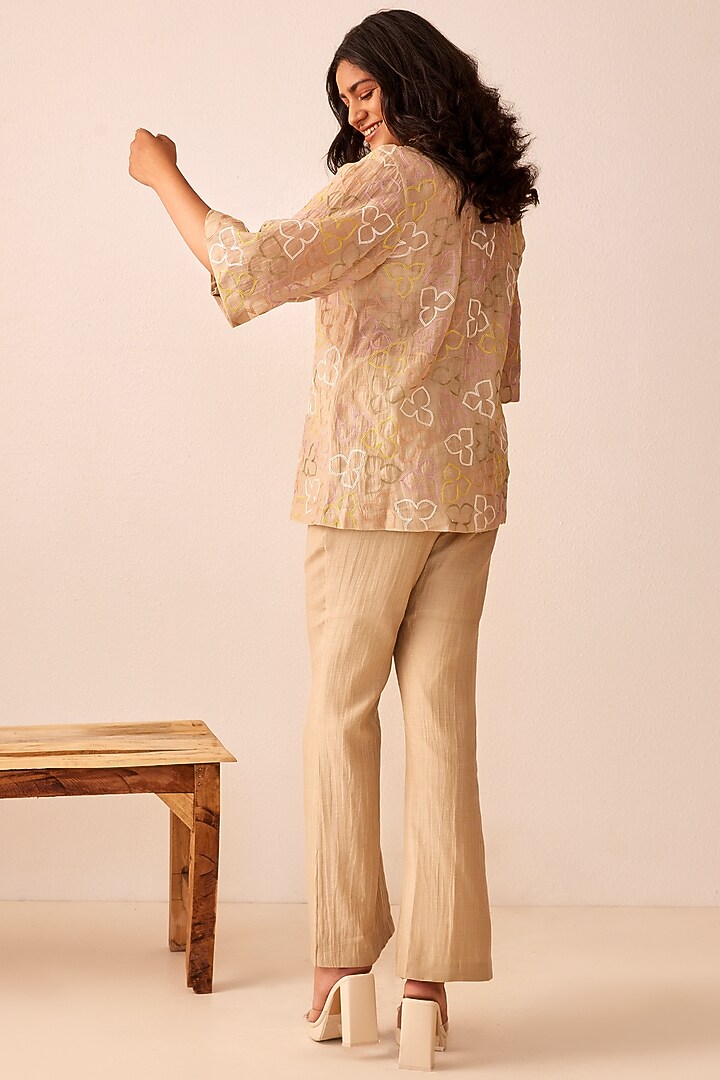 Beige Hand Embroidered Shirt by The Right Cut at Pernia's Pop Up Shop