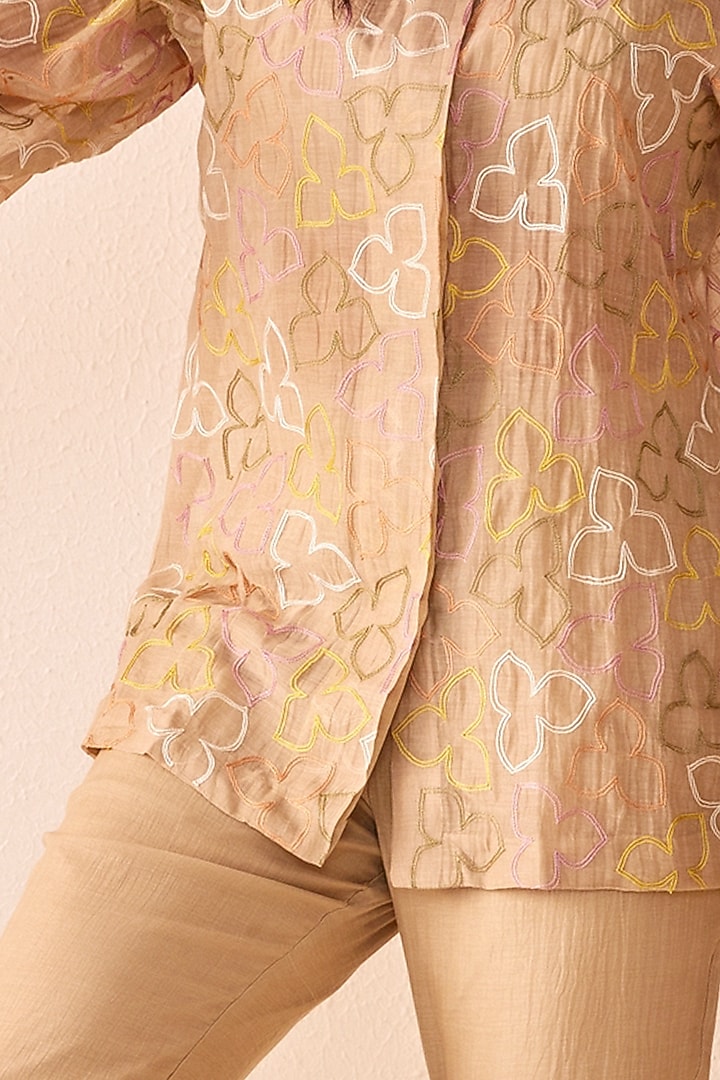 Beige Hand Embroidered Shirt by The Right Cut at Pernia's Pop Up Shop