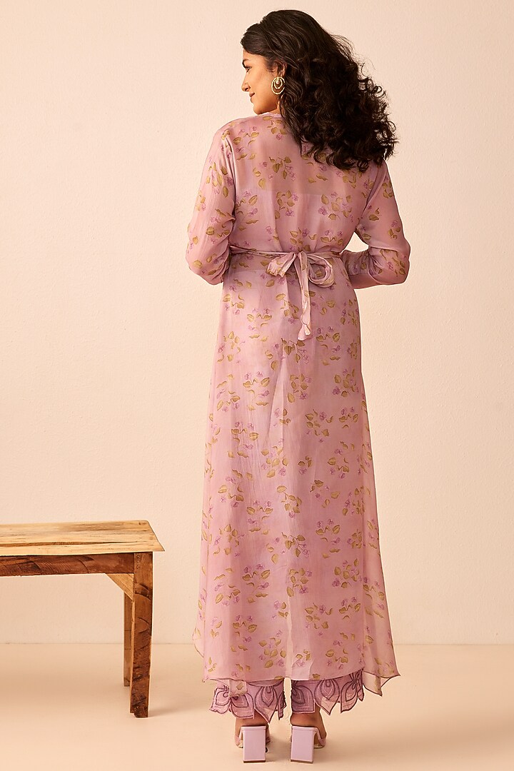 Lavender Silk Printed Jacket Set by The Right Cut at Pernia's Pop Up Shop