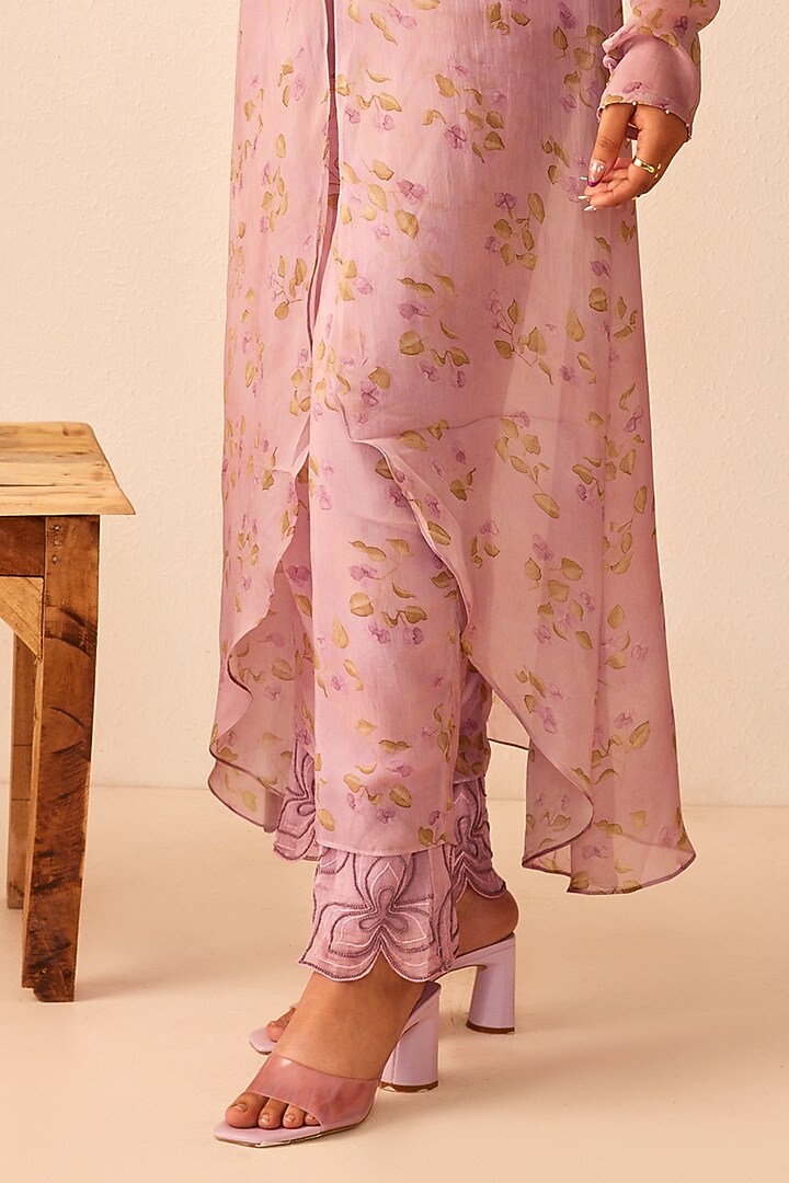 Lavender Silk Printed Jacket Set by The Right Cut at Pernia's Pop Up Shop
