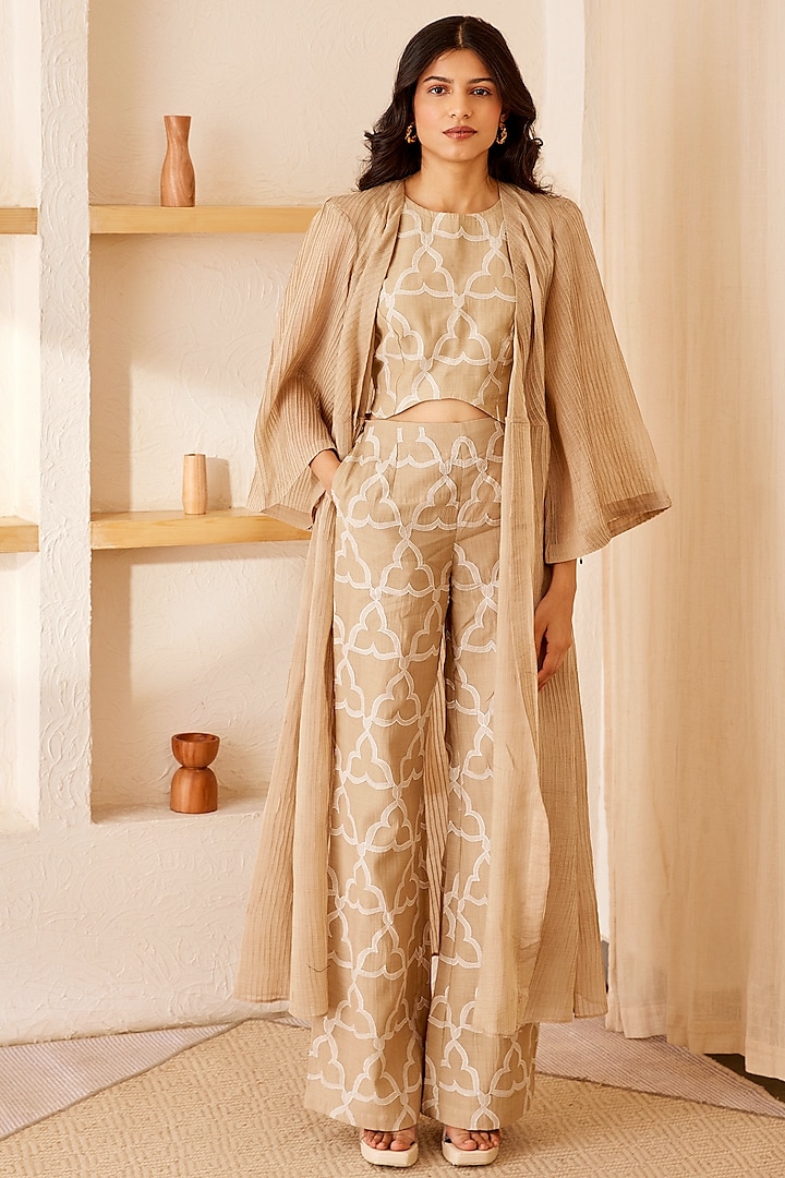 Beige Embroidered Co-Ord Set by The Right Cut