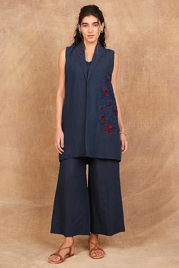 Indigo Line Floral Embroidered Jacket Set by The Right Cut at Pernia's Pop Up Shop