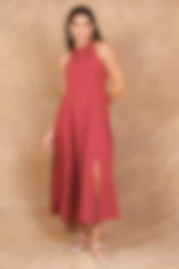 Earthy Red Linen Cutwork Maxi Dress by The Right Cut at Pernia's Pop Up Shop