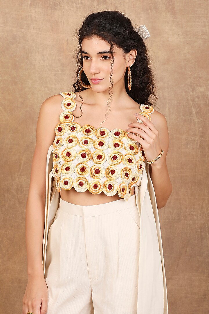 Ivory Handloom Organic Cotton Floral Embroidered Co-Ord Set by The Right Cut at Pernia's Pop Up Shop