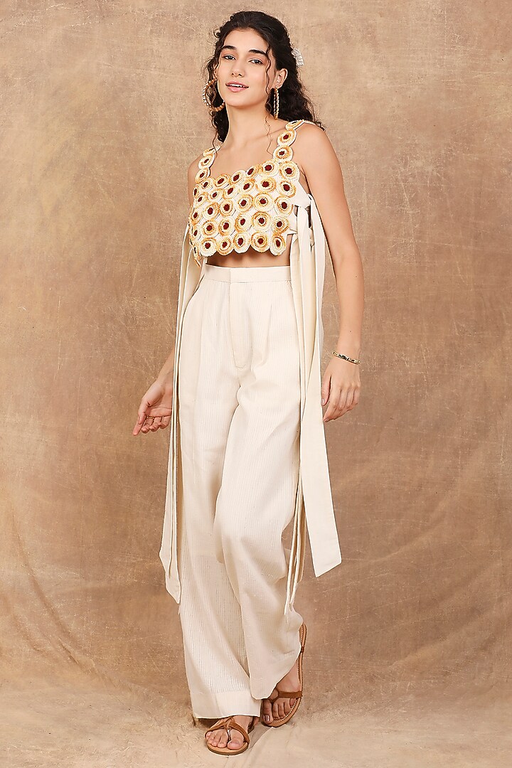 Ivory Handloom Organic Cotton Floral Embroidered Co-Ord Set by The Right Cut at Pernia's Pop Up Shop
