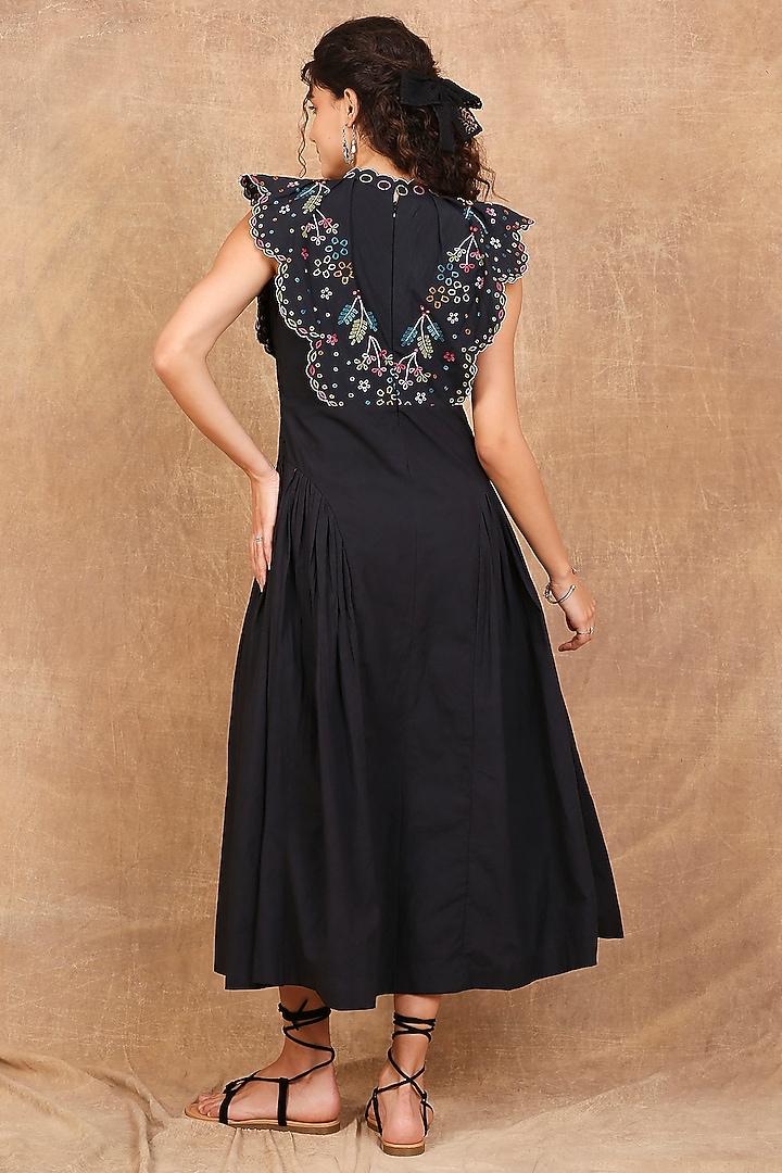 Charcoal Black Organic Cotton Floral Embroidered Maxi Summer Dress by The Right Cut at Pernia's Pop Up Shop