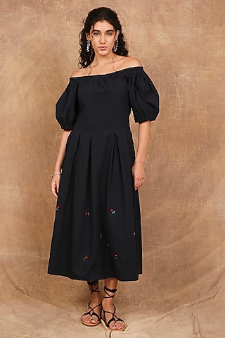 Charcoal Black Organic Cotton Off-Shoulder Maxi Dress by The Right Cut