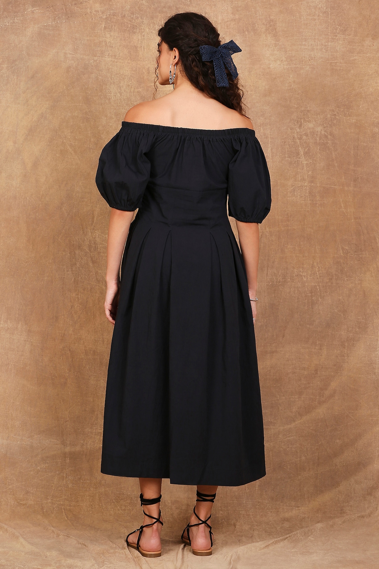 Charcoal Black Organic Cotton Off-Shoulder Maxi Dress by The Right