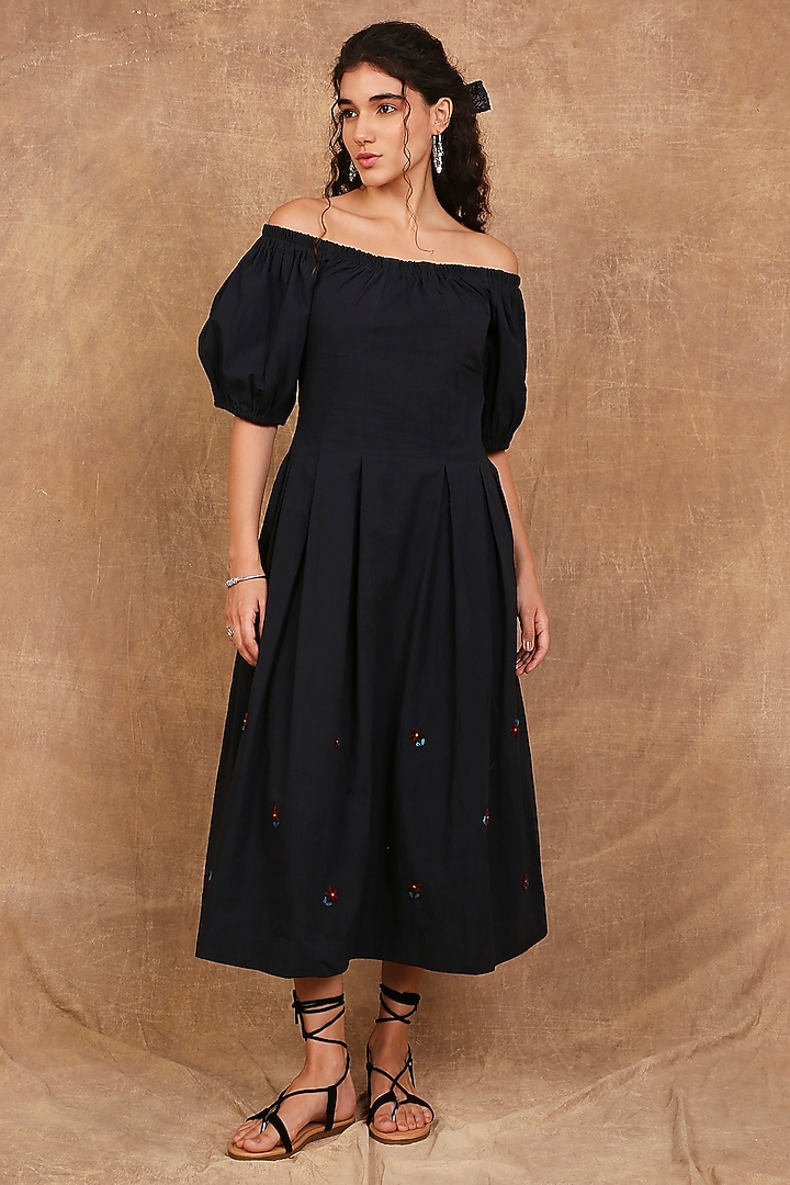 Charcoal Black Organic Cotton Off-Shoulder Maxi Summer Dress by The Right Cut at Pernia's Pop Up Shop