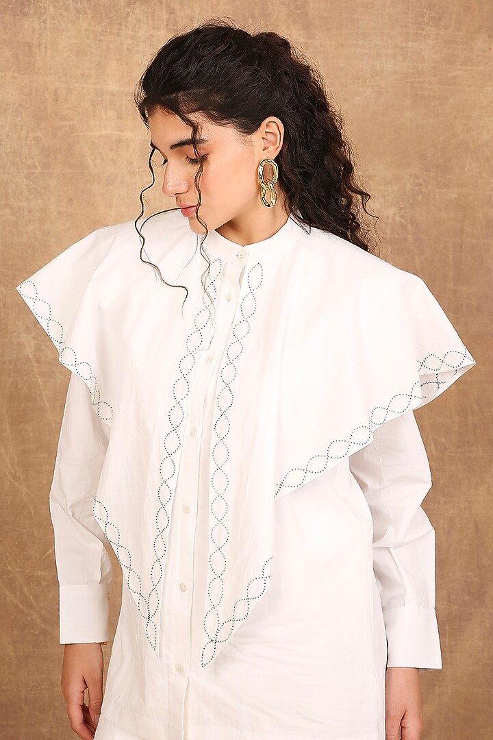 White Organic Cotton Scarf Top by The Right Cut at Pernia's Pop Up Shop