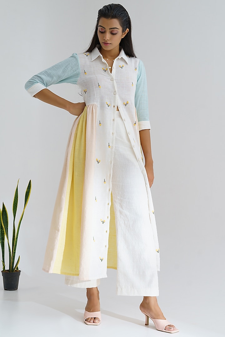 White Hand Embroidered Kurta Set by The Right Cut