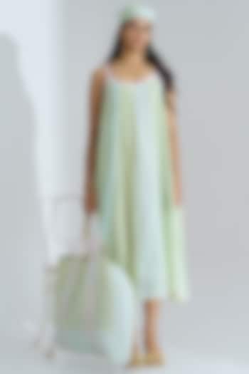 Green & Blue Embroidered Summer Dress by The Right Cut at Pernia's Pop Up Shop