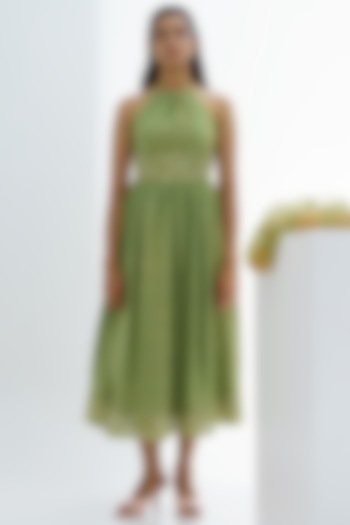 Moss Green Hand Embroidered Dress by The Right Cut