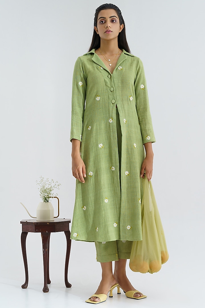 Moss Green Hand Embroidered Tunic Set by The Right Cut