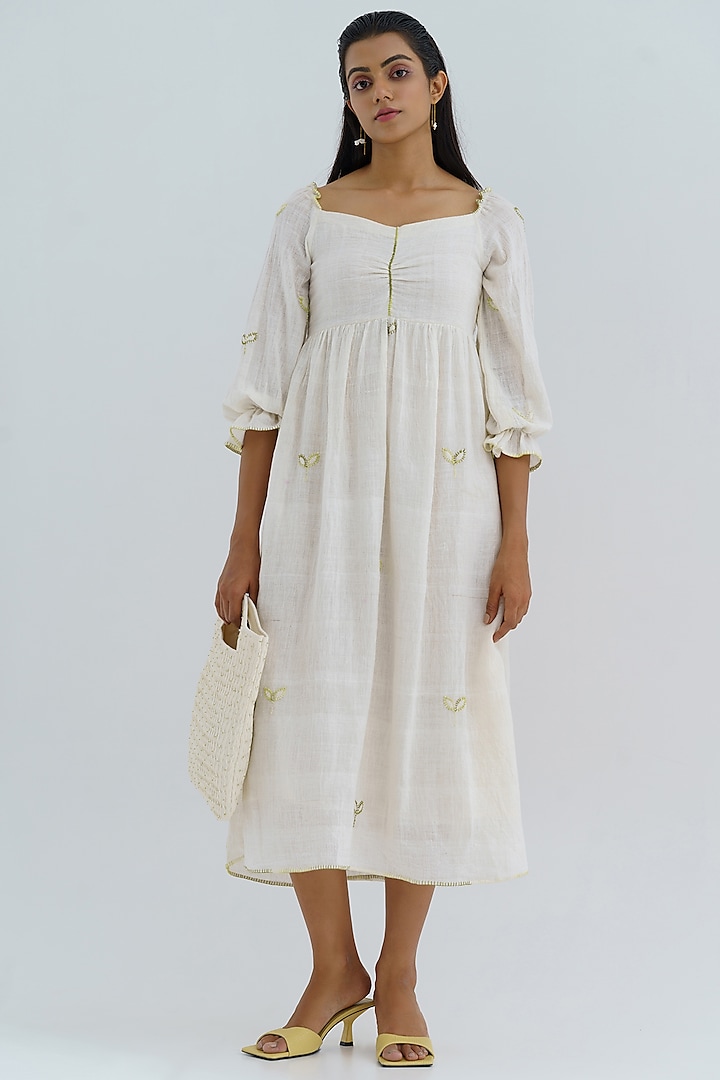 White Applique Embroidered Dress by The Right Cut