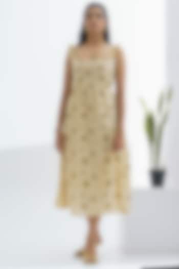 Beige Hand Block Printed Dress by The Right Cut
