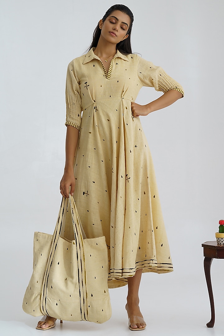 Beige Printed Dress by The Right Cut