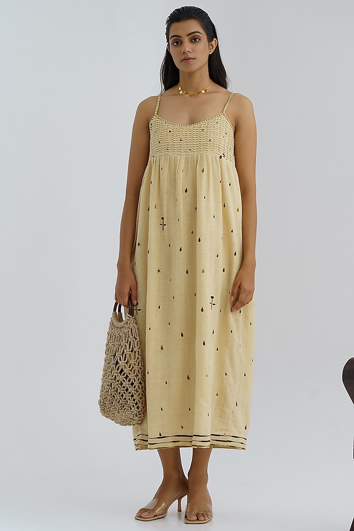 Beige Screen Printed Dress by The Right Cut