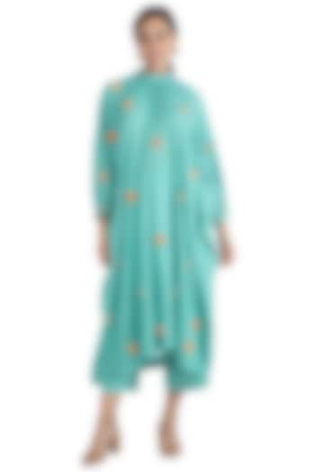 Turquoise Embroidered Kurta With Trouser Pants & Inner by The Right Cut