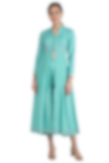 Turquoise Hand Embroidered Kurta Dress by The Right Cut