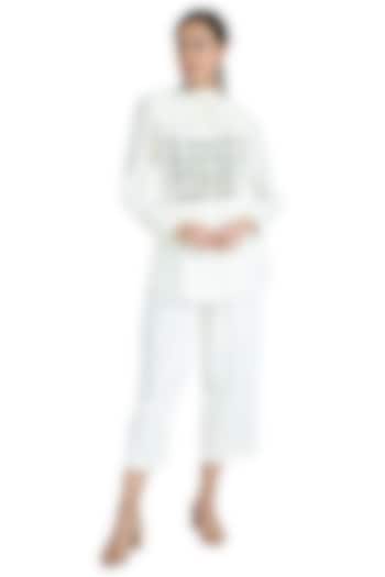 White Embroidered Top With Pants by The Right Cut