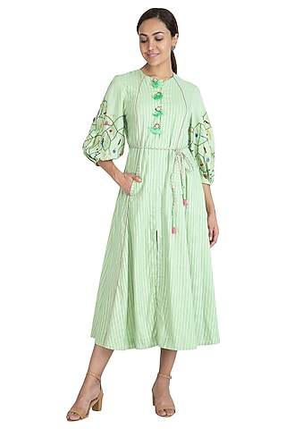 Mint Green Hand Embroidered Kurta Dress by The Right Cut