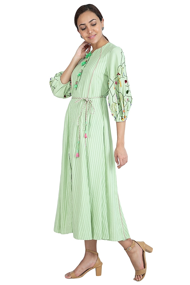 Mint Green Hand Embroidered Kurta Dress by The Right Cut at Pernia's Pop Up Shop