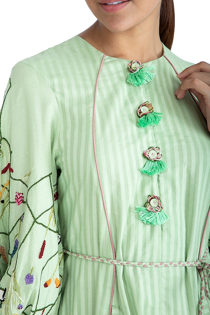 Mint Green Hand Embroidered Kurta Dress by The Right Cut at Pernia's Pop Up Shop