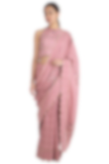 Pink Hand Embroidered Saree Set by The Right Cut